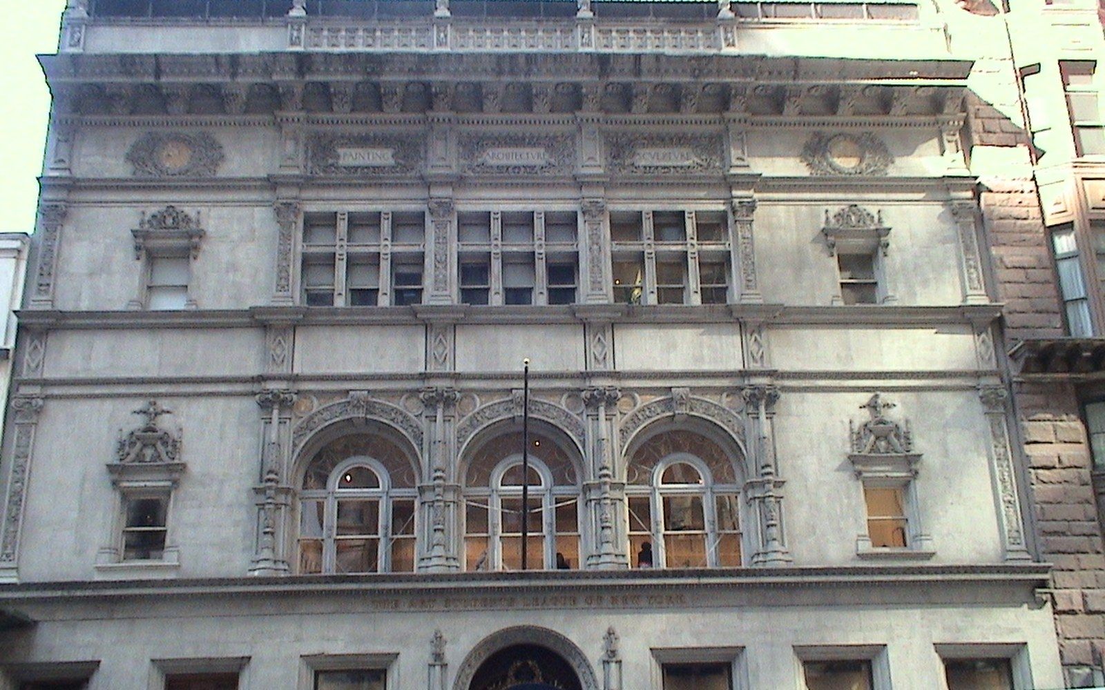 The Art Students League building façade on West 57th Street, New York — the 1892 building exterior, street level, daylight