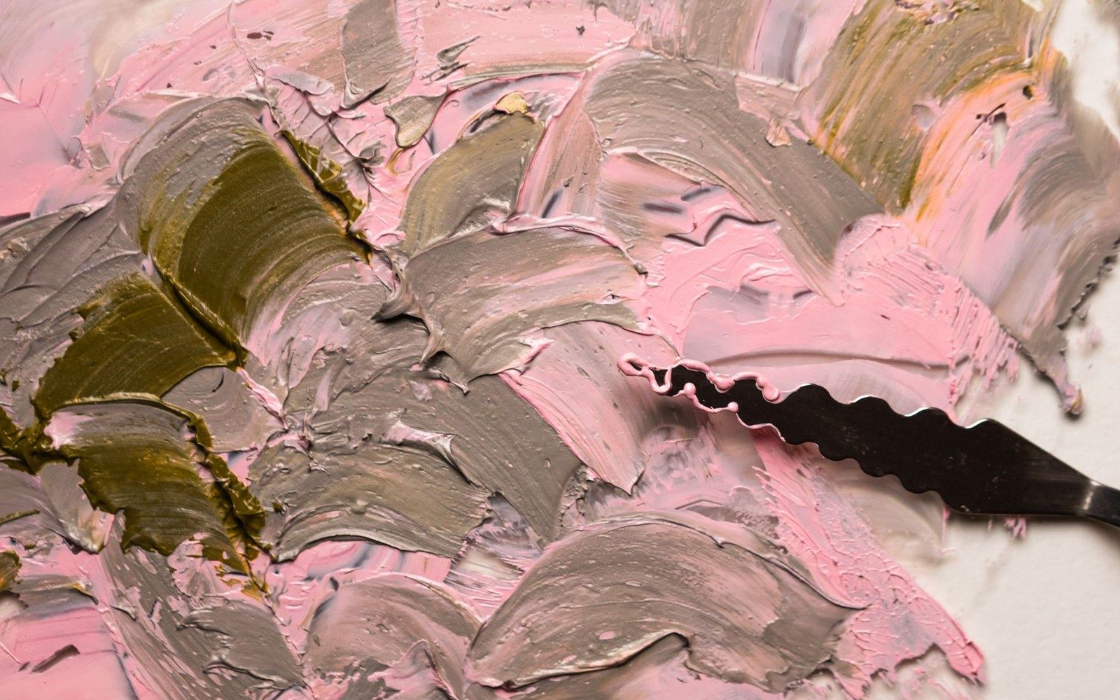 Extreme close-up of Lucian Freud impasto brushwork, the surface texture read as near-abstract